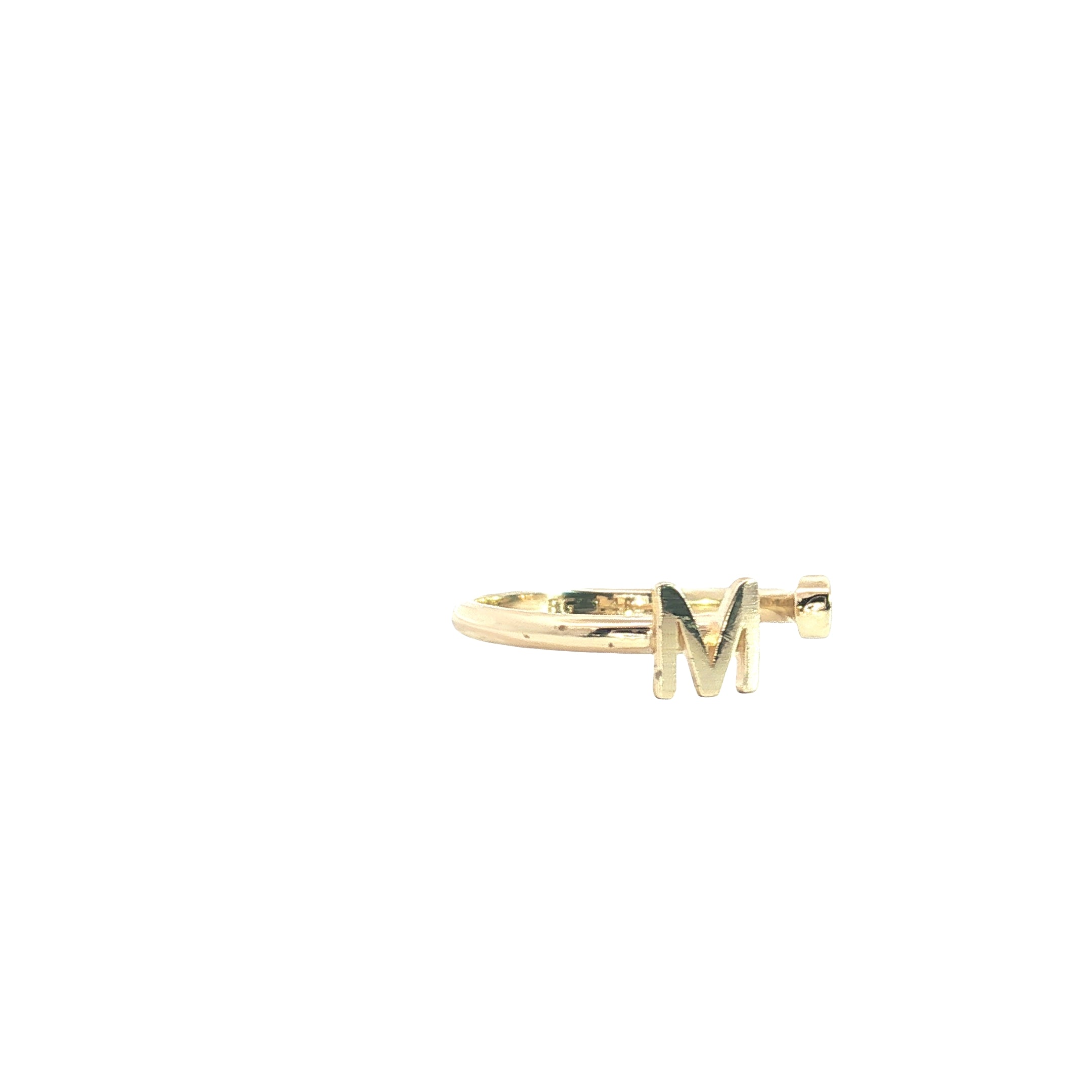 14k Yellow Gold Baby Emerald Letter M Open Ring