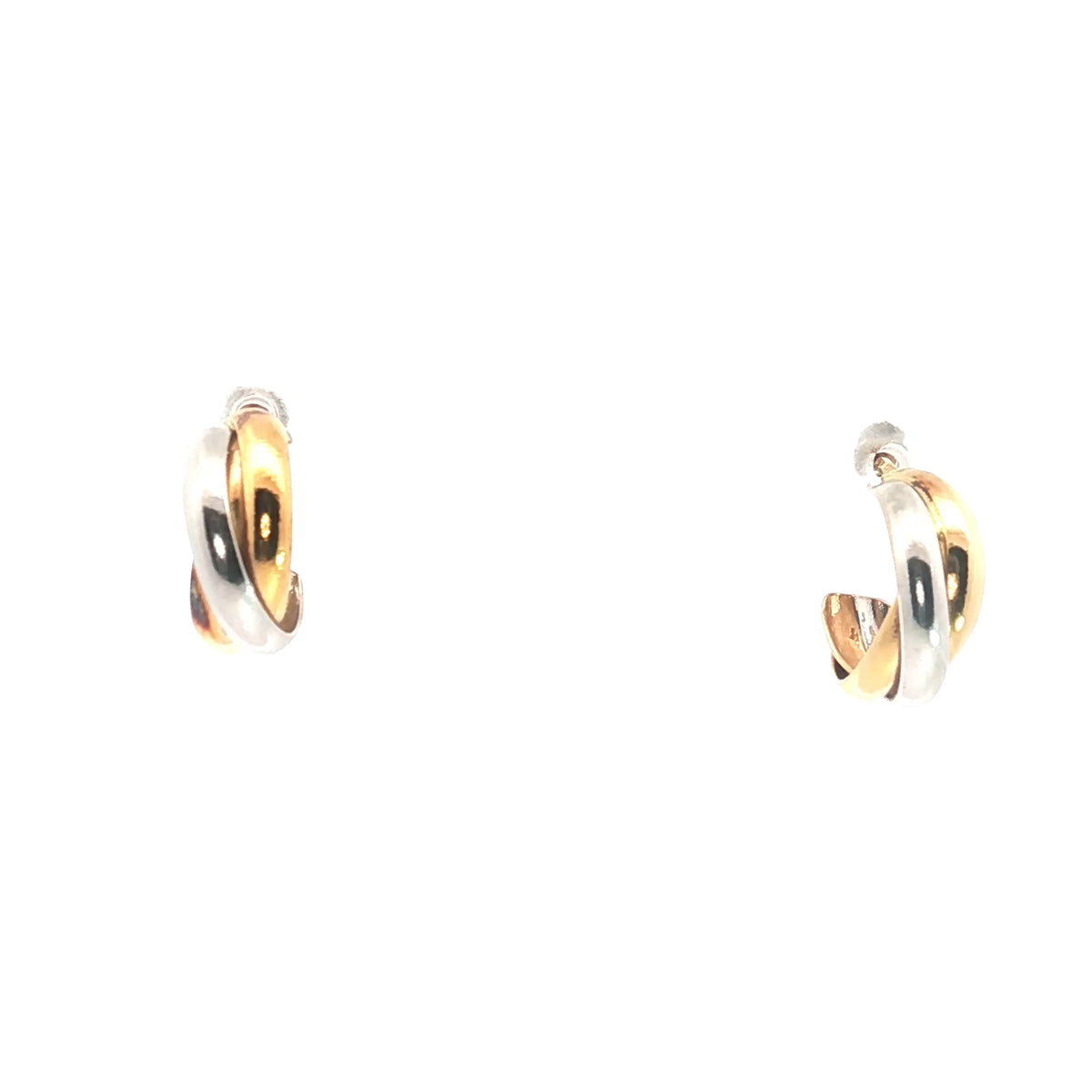 18k Tri-Color Braided Hoop Earrings 5.5mm Wide 1/3"