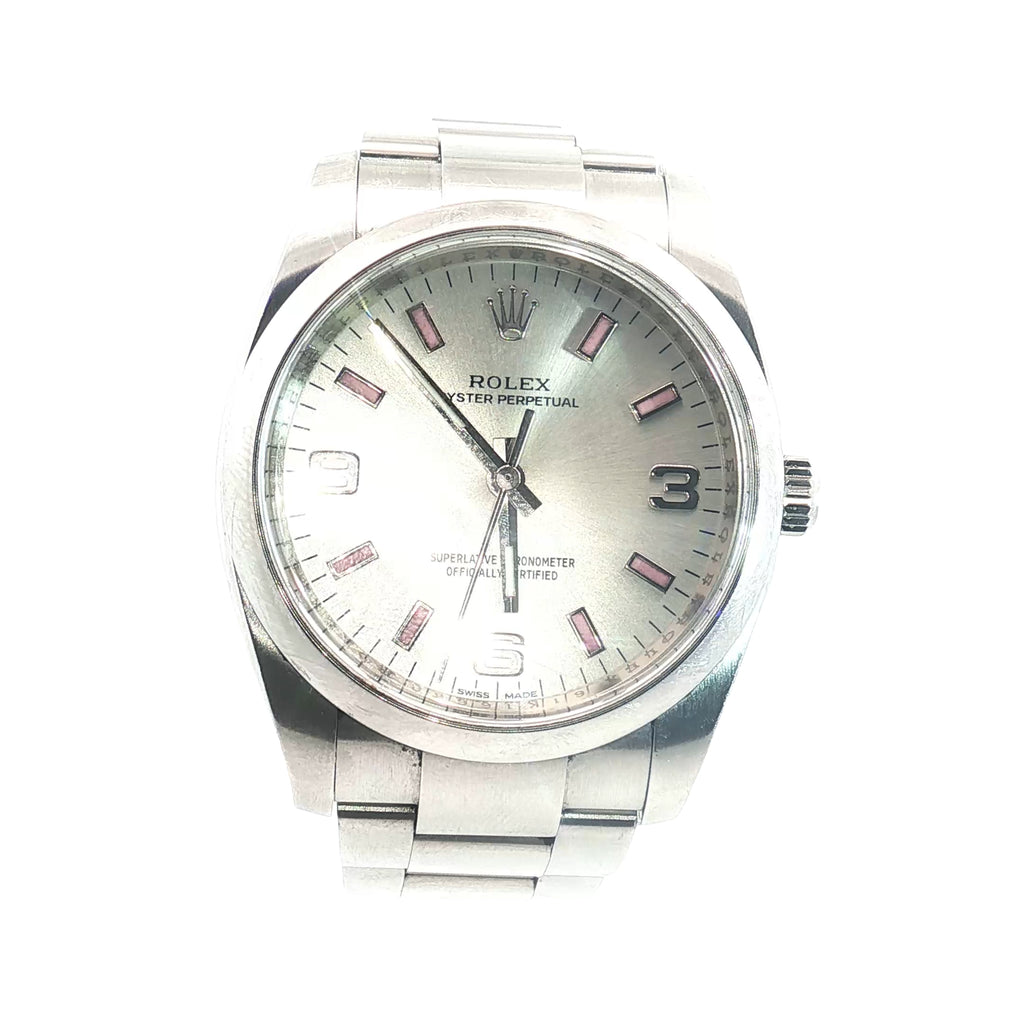 Pre-Owned Air King Rolex Watch /Stainless Steel / Date/ White Dial / Pink Marks