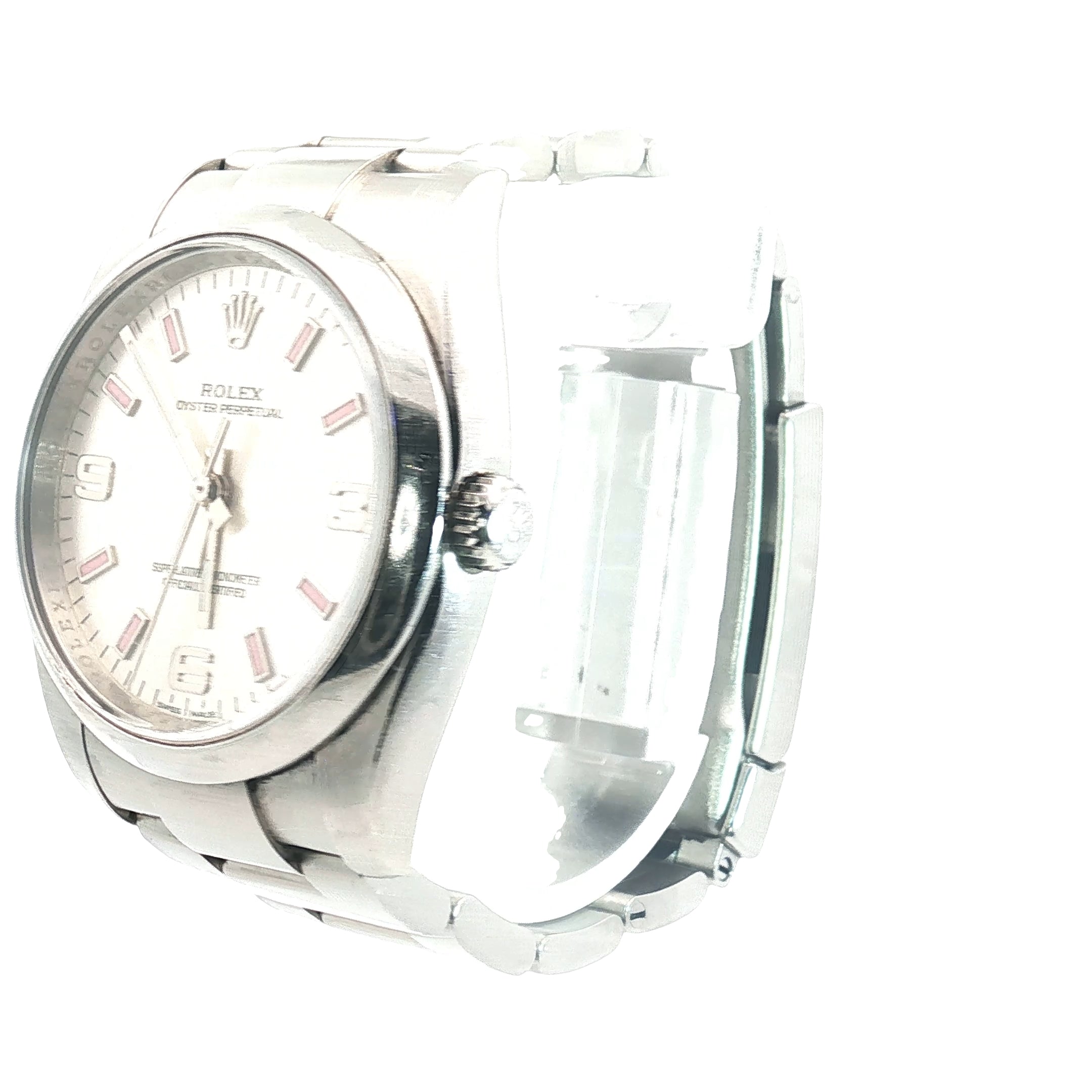 Pre-Owned Air King Rolex Watch /Stainless Steel / Date/ White Dial / Pink Marks