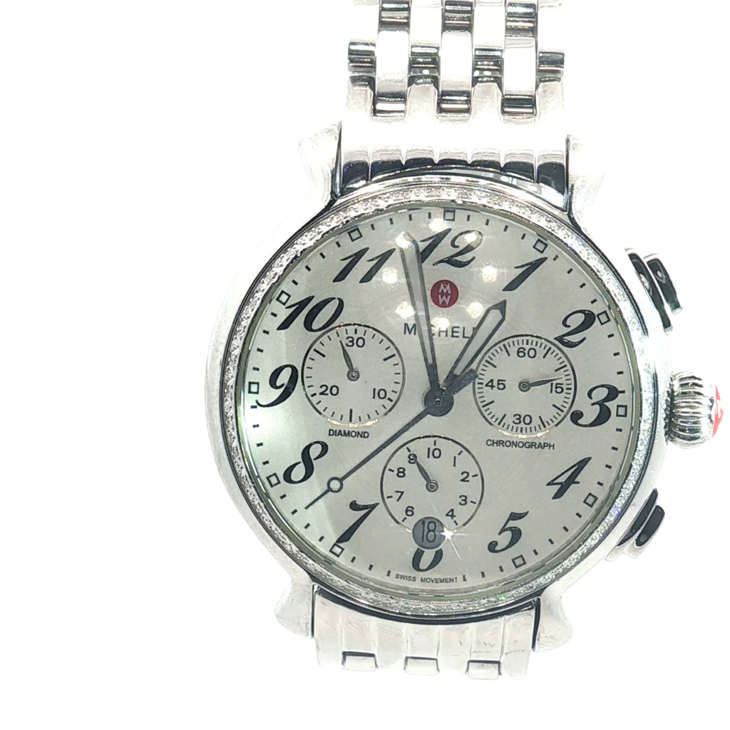 Pre-Owned Michele Fluette Diamond Bezel Chronograph Stainless Steel Woman Watch
