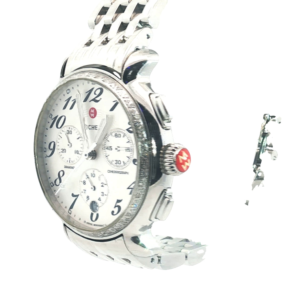 Pre-Owned Michele Fluette Diamond Bezel Chronograph Stainless Steel Woman Watch