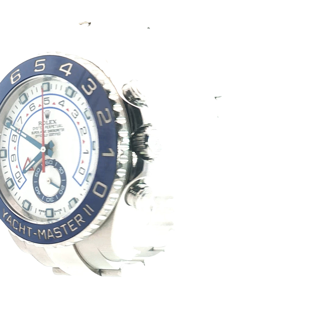 Pre-Owned Yacht Master Rolex Watch/ Stainless Steel/ White Dial / Blue Bezel / Date