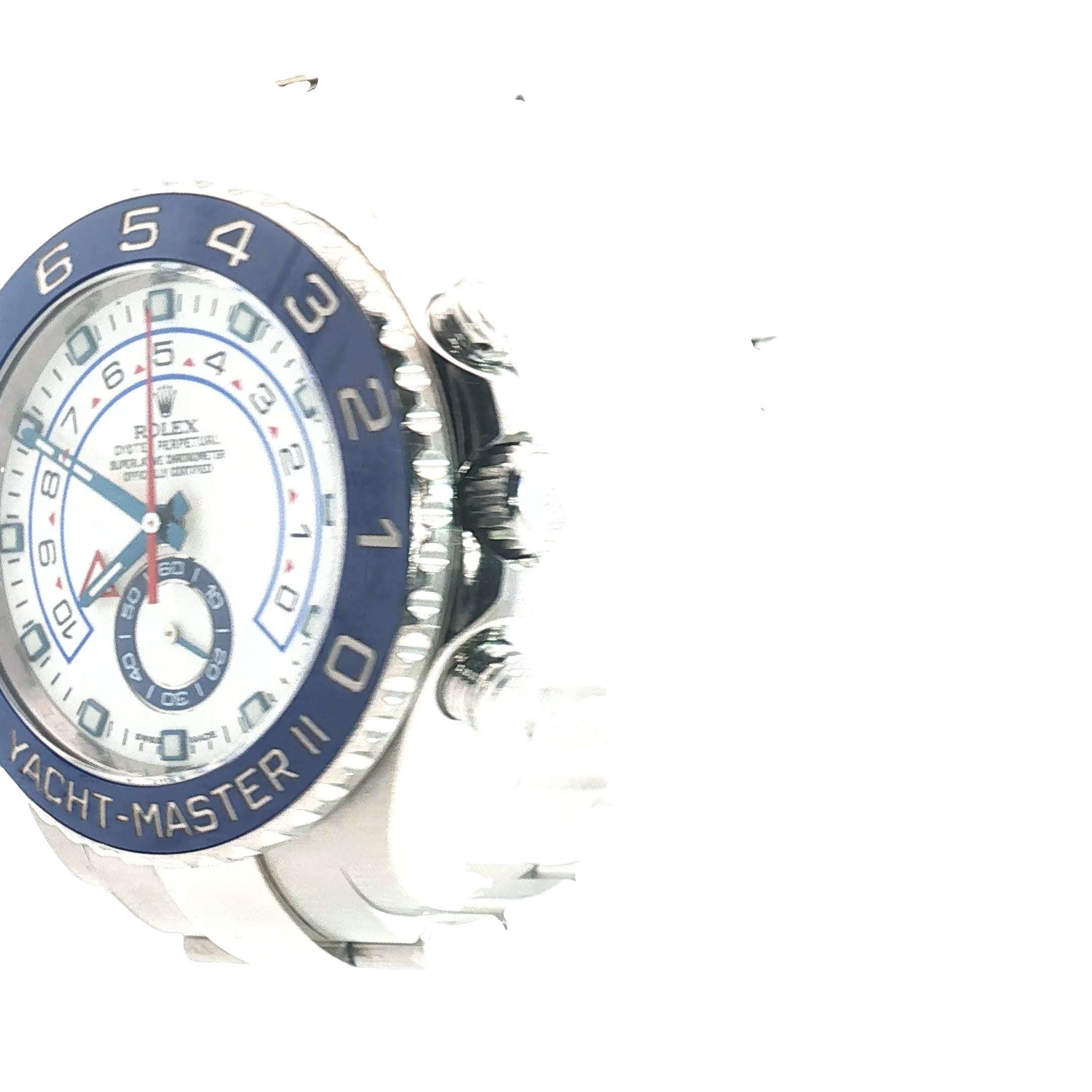 Pre-Owned Yacht Master Rolex Watch/ Stainless Steel/ White Dial / Blue Bezel / Date