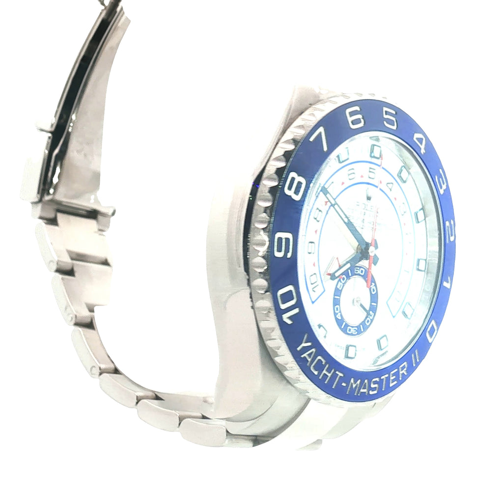 Pre-Owned Yacht Master Rolex Watch/ Stainless Steel/ White Dial / Blue Bezel / Date