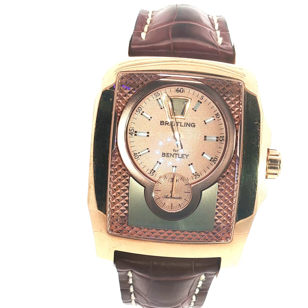 Pre-Owned Breitling Bentley Flying Bee Watch /Brown Leather Strap/ Date / Rose Gold Case