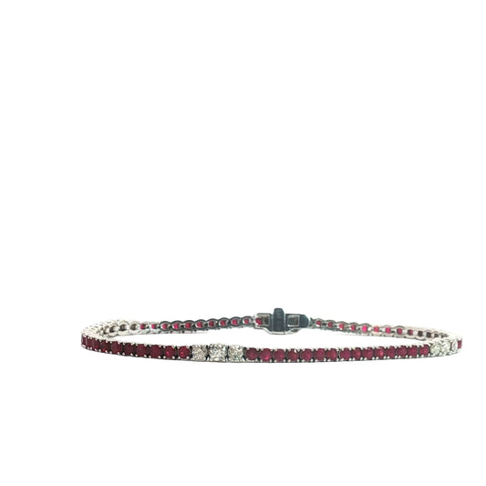 14k Yellow Gold 1.75ct G SI2 Round Diamond and Ruby Tennis Bracelet