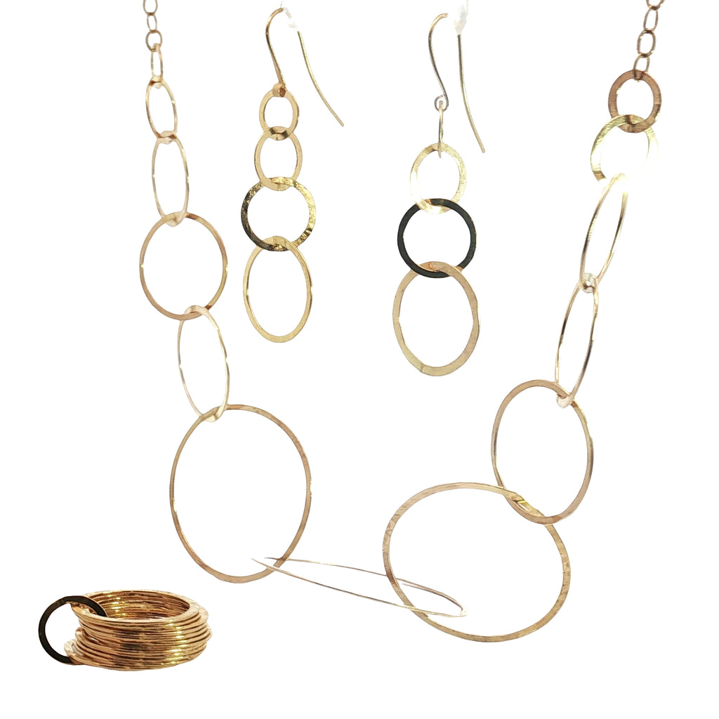 Pre-Owned 18k Yellow Gold Glow Tous Designer Necklace/ Ring Size 6.5 / Earrings Set