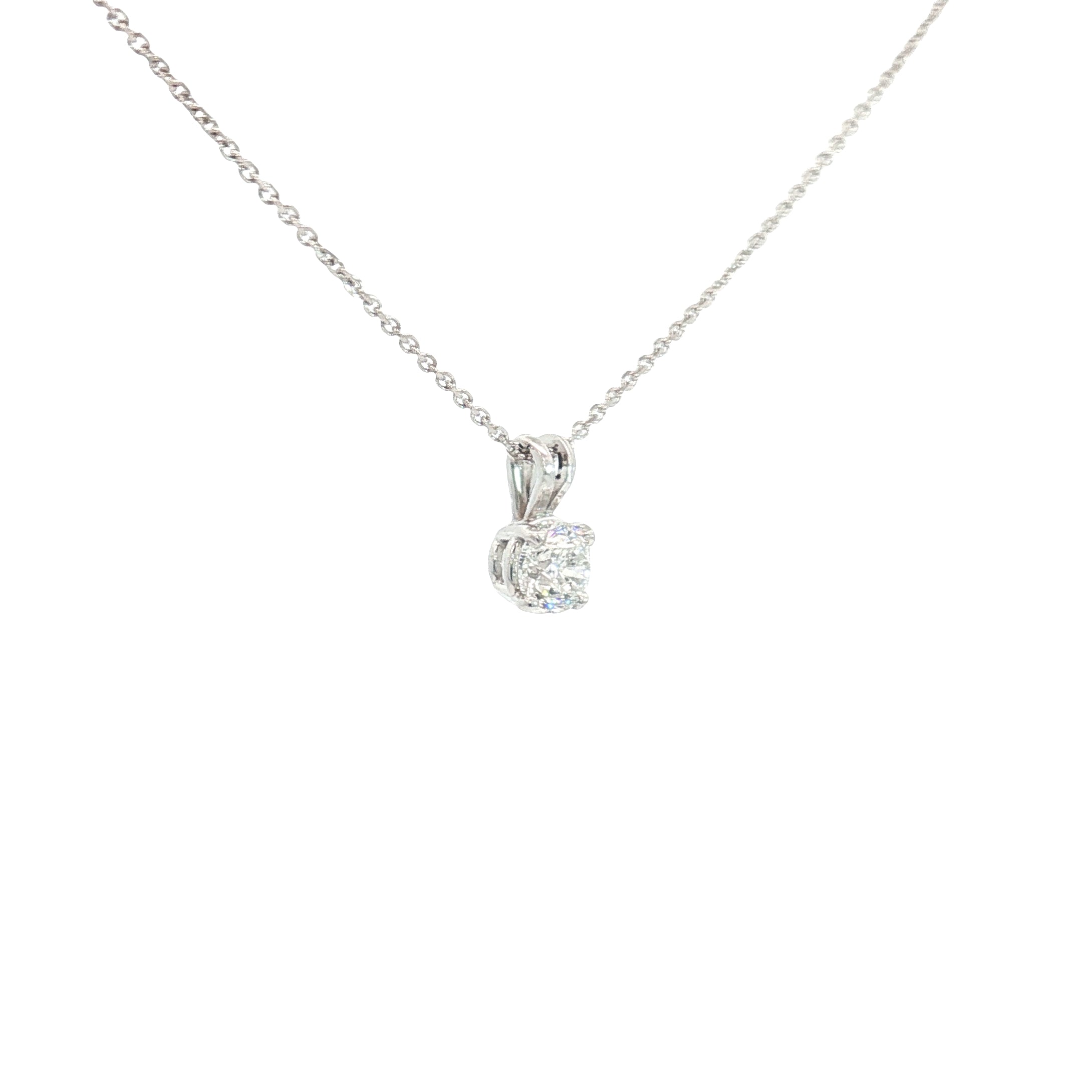 14k White Gold .70ct G SI1 Round Diamond 4 Prong Solitaire Diamond Pendant