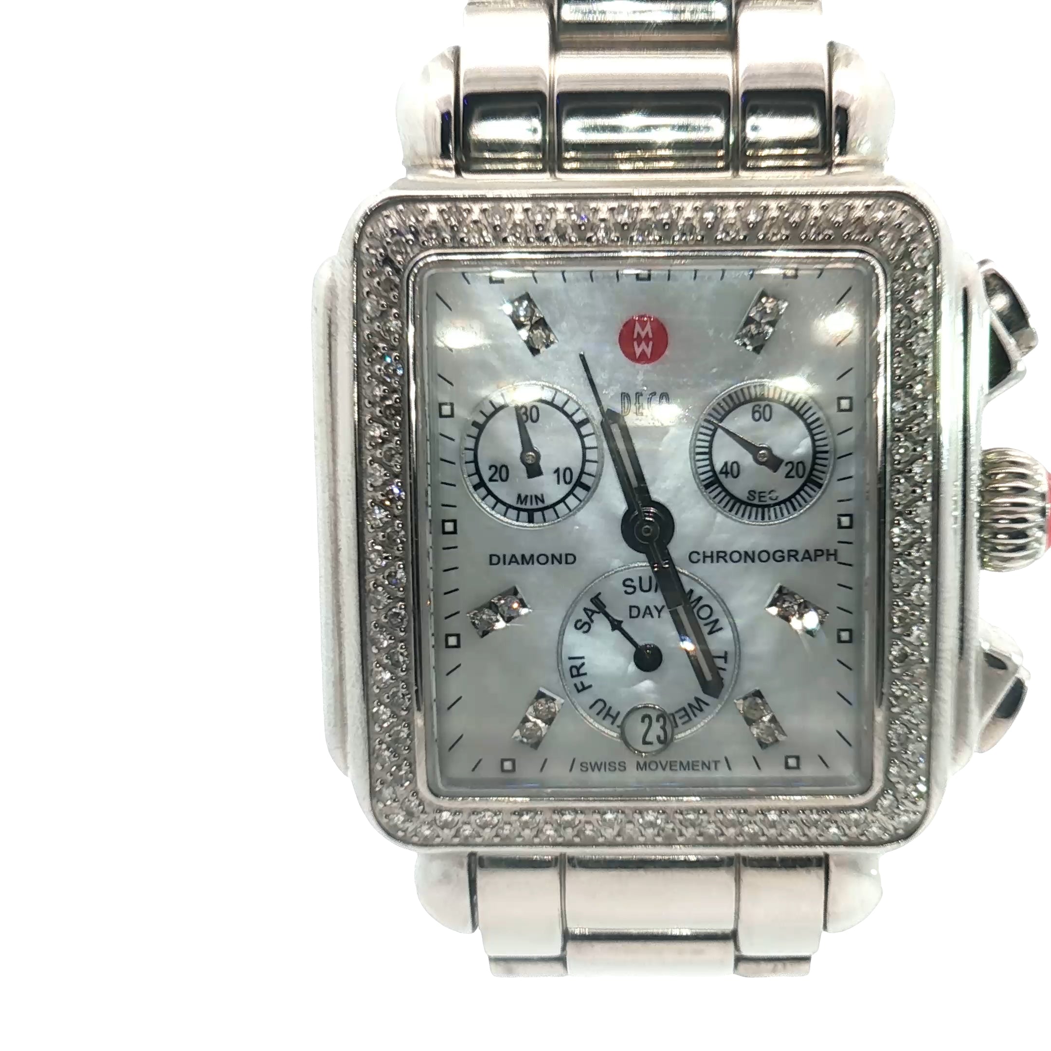 Pre-Owned Michele Deco Diamond Bezel / Diamond Mark/ Mother of Pearl Dial/ Chronograph / Analog / Quartz / 33 mm