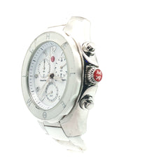 Pre-Owned Michele Jelly Bean Watch / White Rubber Band/ Silver Tone/ Tahitian