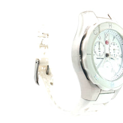 Pre-Owned Michele Jelly Bean Watch / White Rubber Band/ Silver Tone/ Tahitian