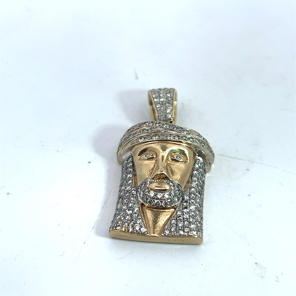 10k Yellow Gold 1.00ct H SI2 Round Diamond Jesus Head Pendant 7 grams