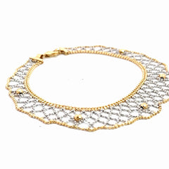 14k Two Tone Diamond Cut Beaded Mesh Bracelet