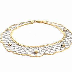 14k Two Tone Diamond Cut Beaded Mesh Bracelet