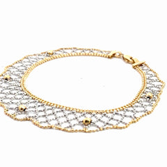 14k Two Tone Diamond Cut Beaded Mesh Bracelet
