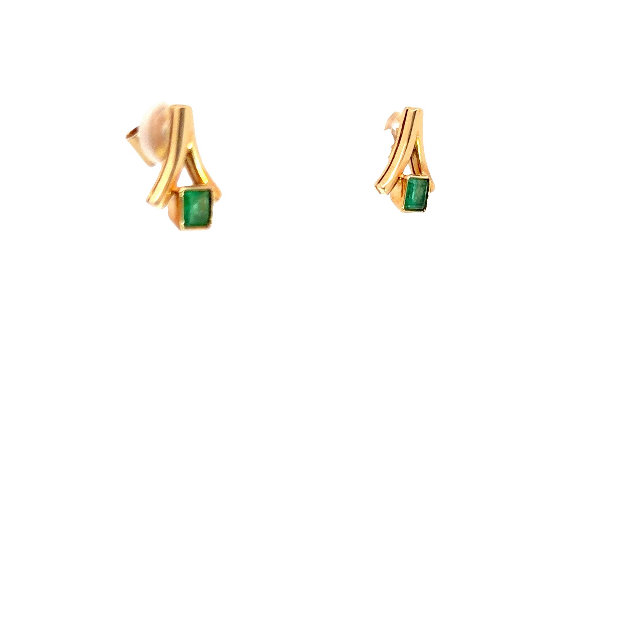 18k Yellow Gold 1.00ct Princess Cut Natural Colombian Emerald Earrings 4.1 gram