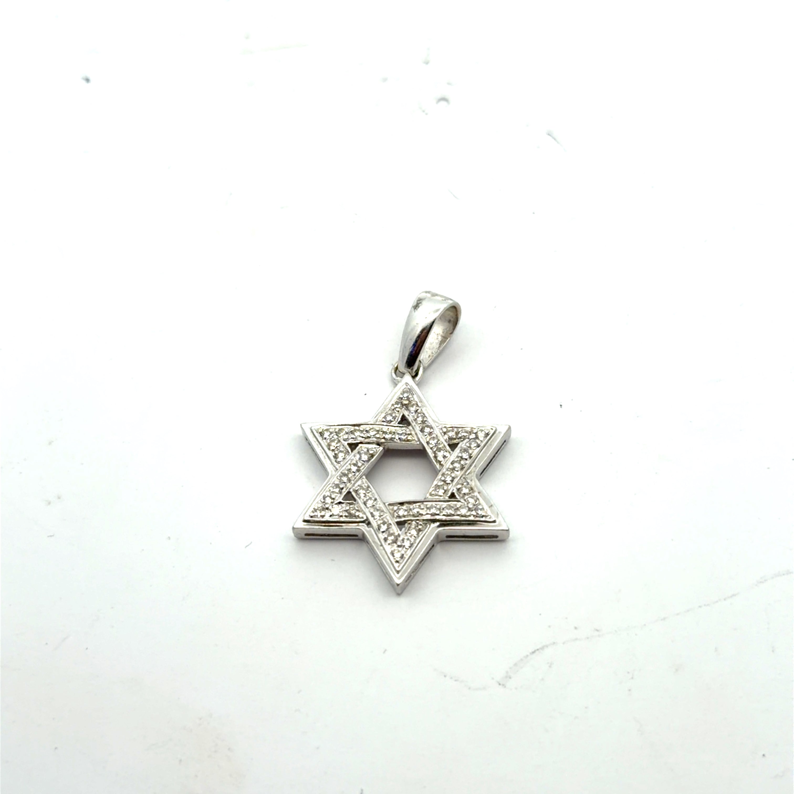 14k White Gold .35ct G SI1 Round Diamond Star of David Pendant 4.2 gram 1" inch