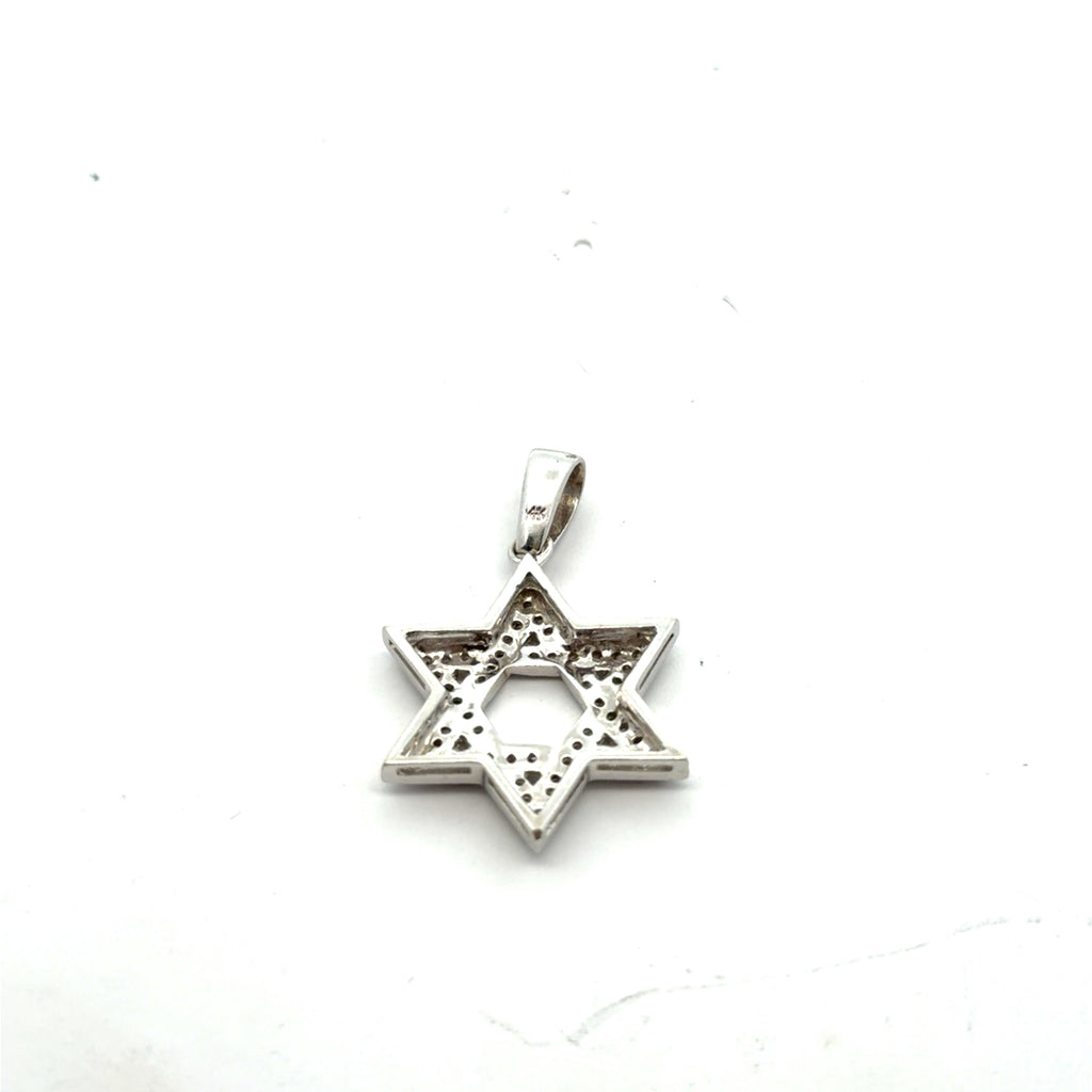 14k White Gold .35ct G SI1 Round Diamond Star of David Pendant 4.2 gram 1" inch