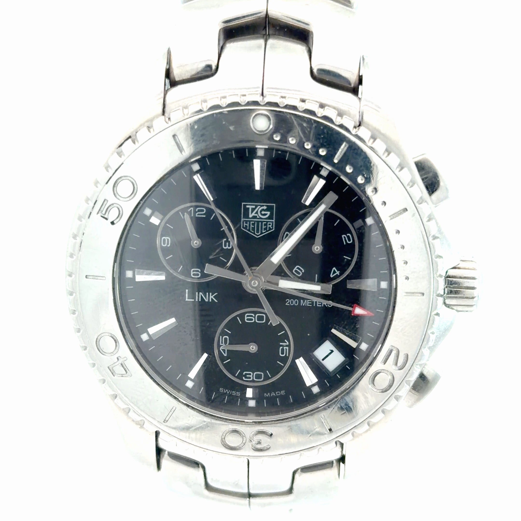 Pre-Owned Tag Heuer Link Watch / Stainless Steel/ CJ1110-BA0576/ 200 Meters / 42mm/ Black Dial/ Silver Band/ Year 2007 Watch