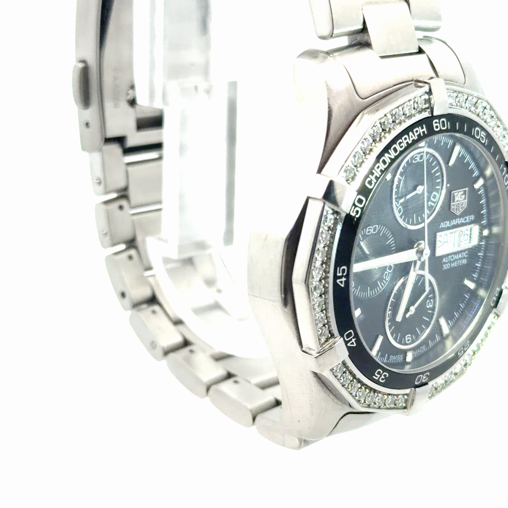 Pre-Owned Tag Heuer Aqua Racer Watch / Stainless Steel/ 300m/ 43mm/ CAF2014/ Black Dial as