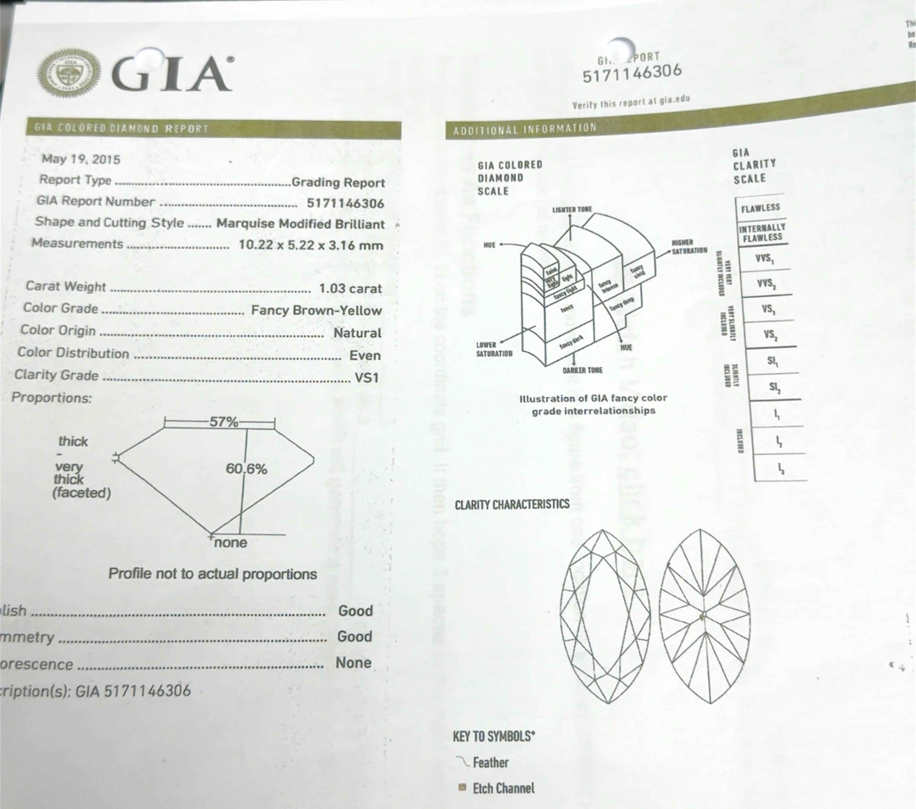 14k White Gold 3.00ct H VS2 Round Diamond 16mm/ 1.03ct VS1 Marquise Fancy Brown-Yellow Natural Pave Ring Certified By GIA # 5171146306