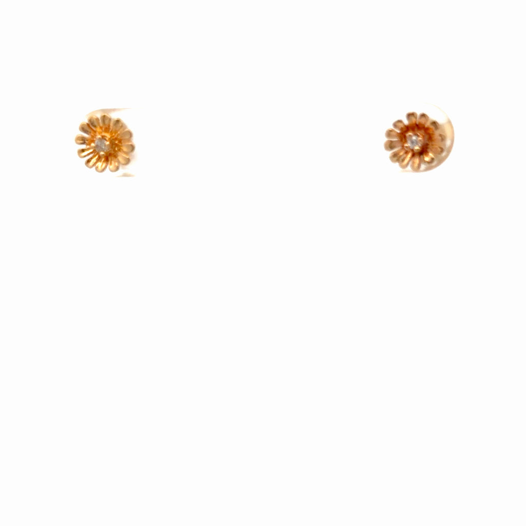 14k Yellow Gold (1) Round Diamond Daisy Flower Stud Earrings