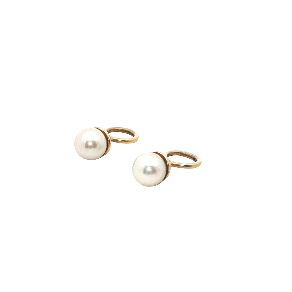 14k Yellow Gold Pearl Hoop Charms Earring