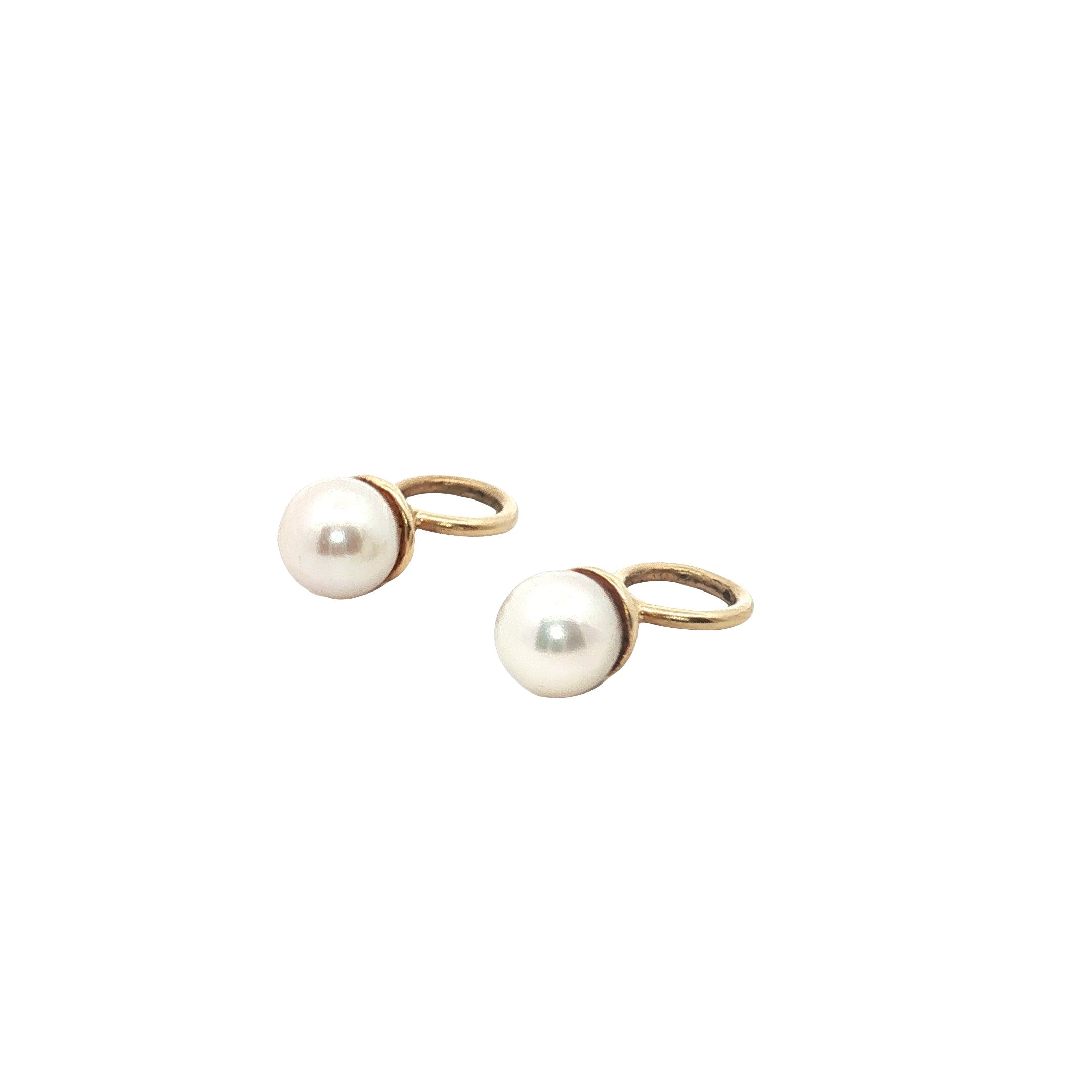 14k Yellow Gold Pearl Hoop Charms Earring