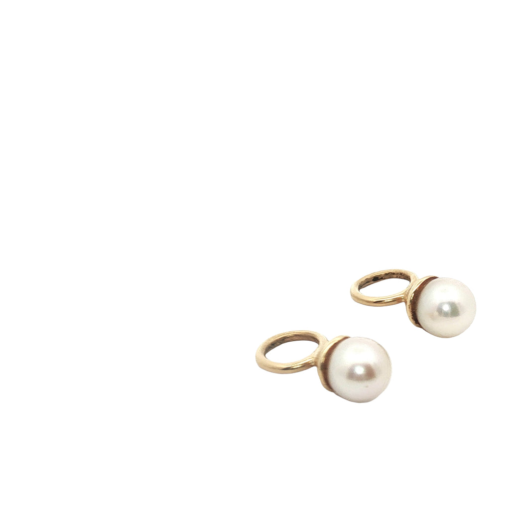 14k Yellow Gold Pearl Hoop Charms Earring