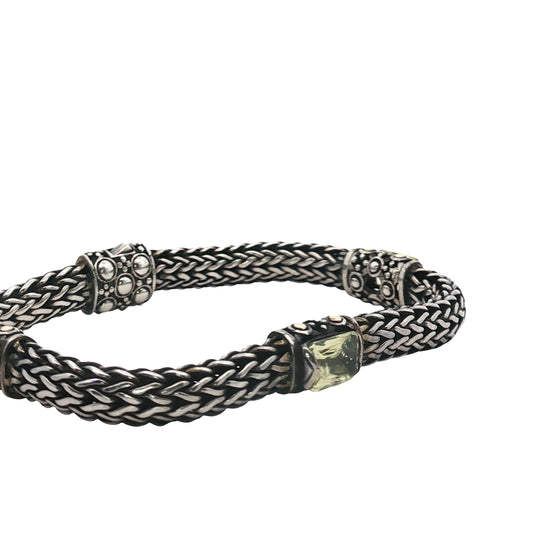 Pre-Owned John Hardy Batu Sari 18k Yellow Gold/ Sterling Silver with (3) Lemon Citrine Stone Bracelet 8" Size M