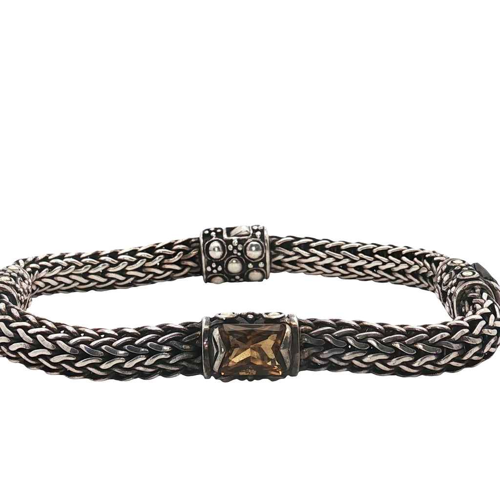Pre-Owned Batu Sari 18k Yellow Gold and Sterling Silver with (3) Citrine Stone Bracelet 8"inch Size M