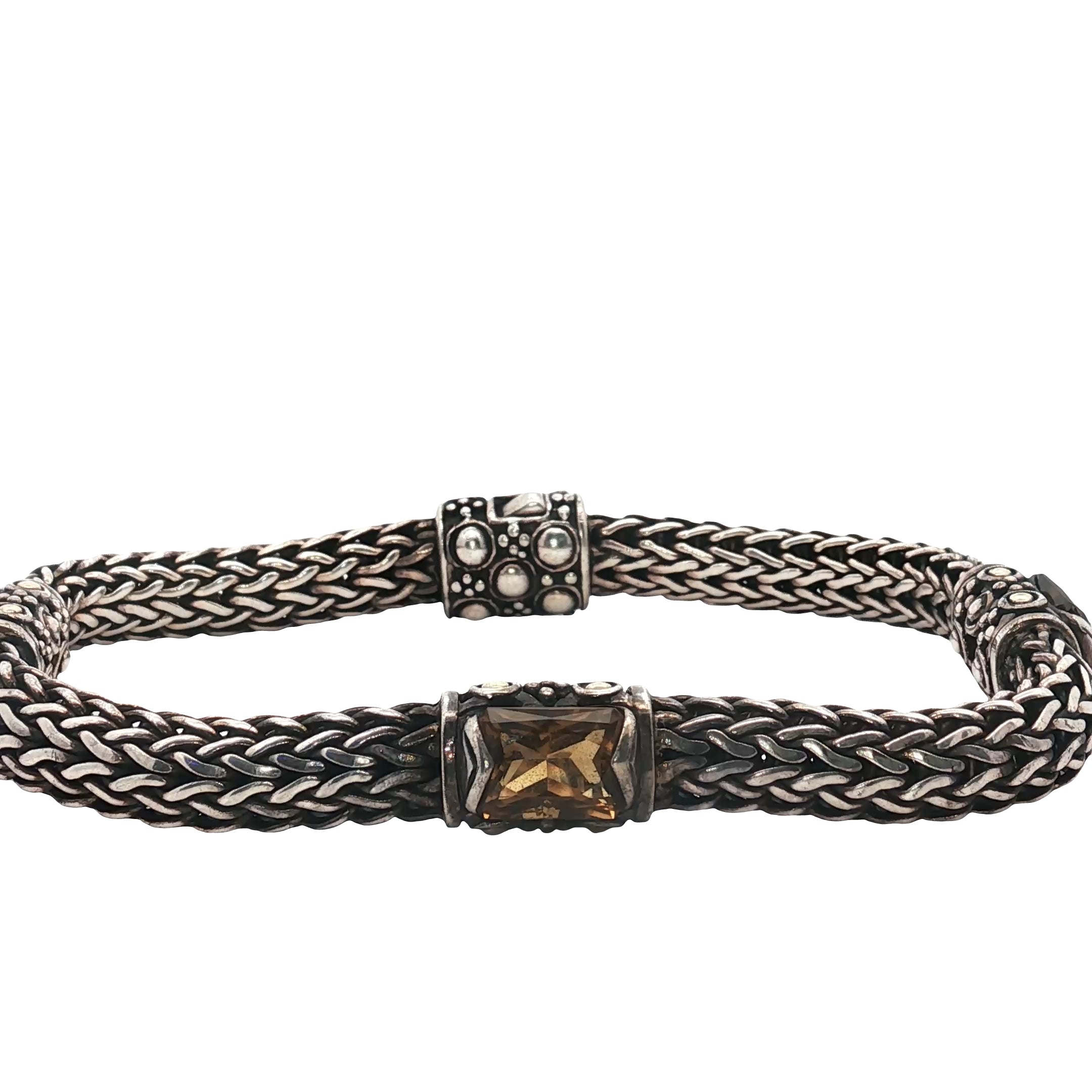 Pre-Owned Batu Sari 18k Yellow Gold and Sterling Silver with (3) Citrine Stone Bracelet 8"inch Size M