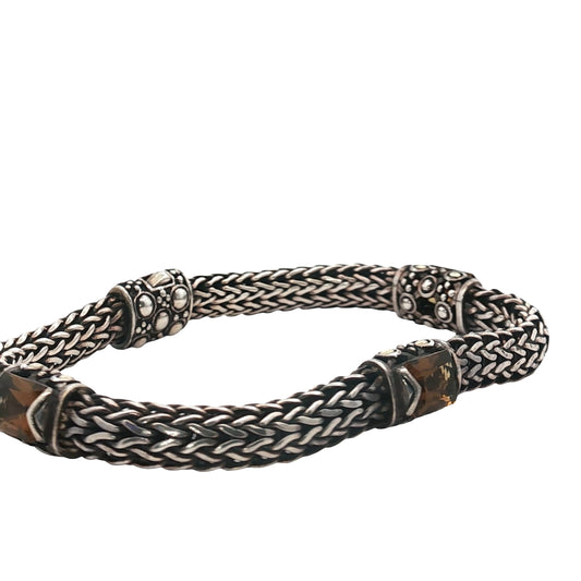 Pre-Owned John Hardy Batu Sari 18k Yellow Gold and Sterling Silver with (3) Citrine Stone Bracelet 8" Size M