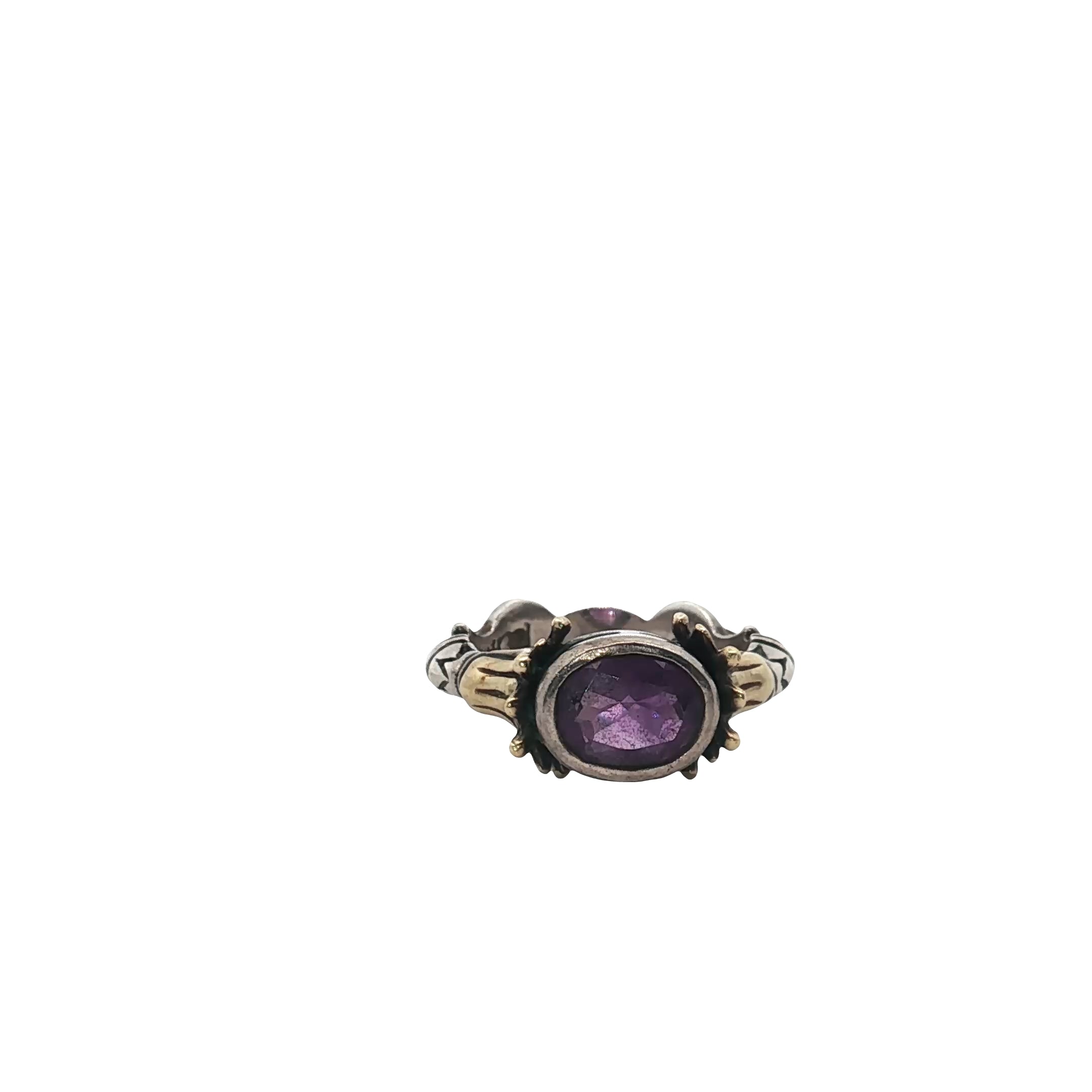 Pre-Owned Lagos Caviar 18k Yellow Gold/ Sterling Silver Oval Amethyst Ring Size 7