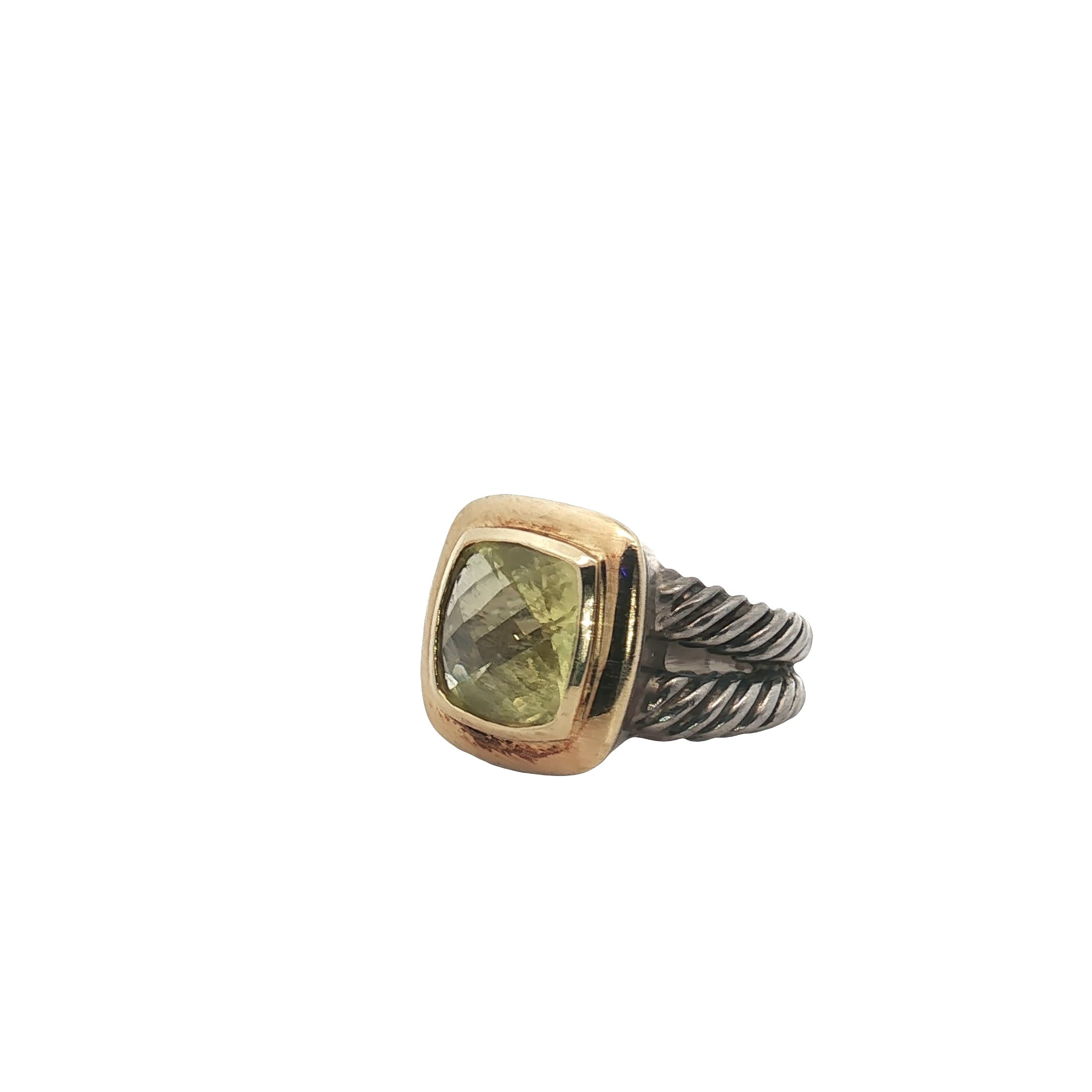 Pre-Owned David Yurman Albion Ring 18k Yellow Gold /Sterling Silver with Cushion Champagne Citrine Stone Size 6