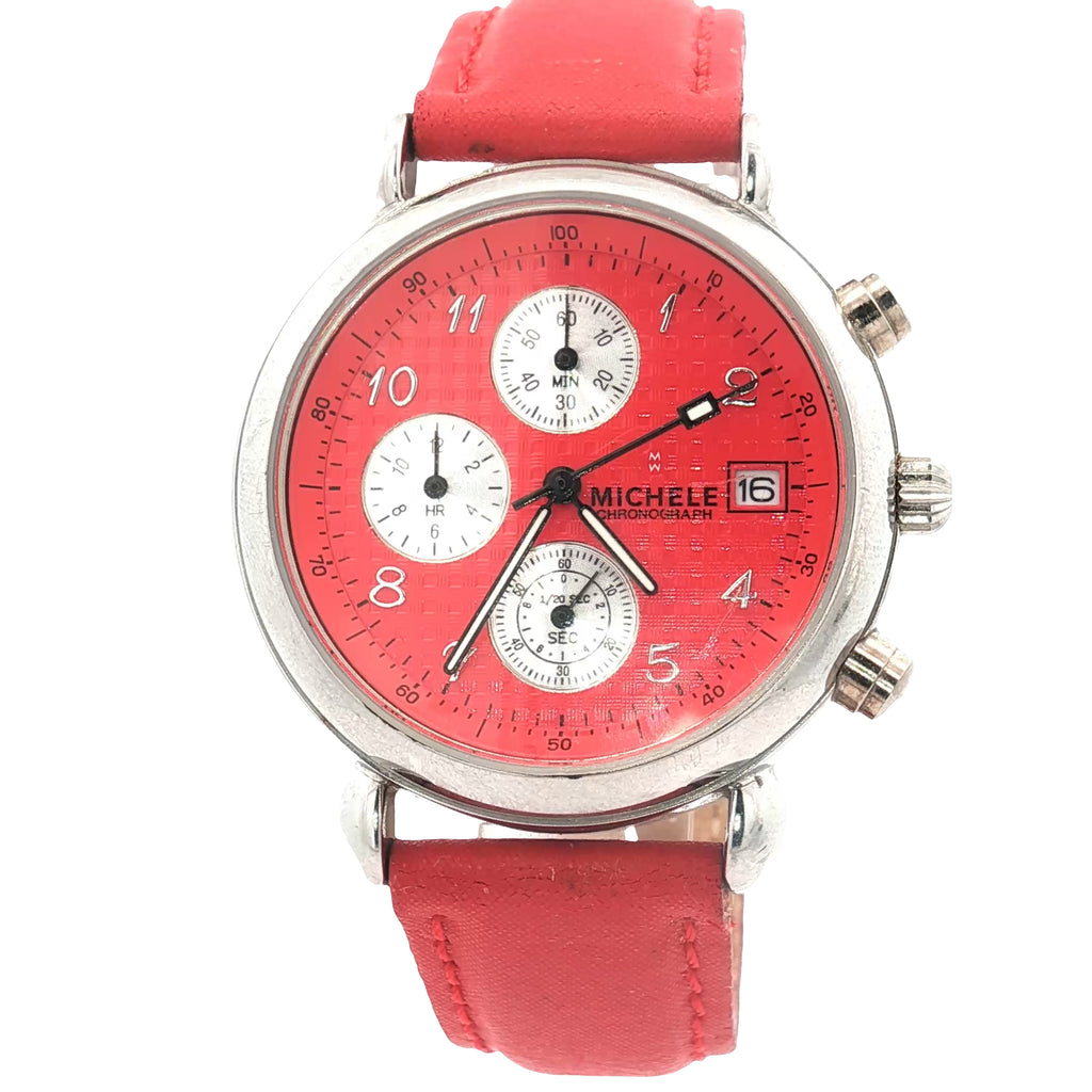 Pre-Owned Michele Watch Red Dial with Red Leather Band