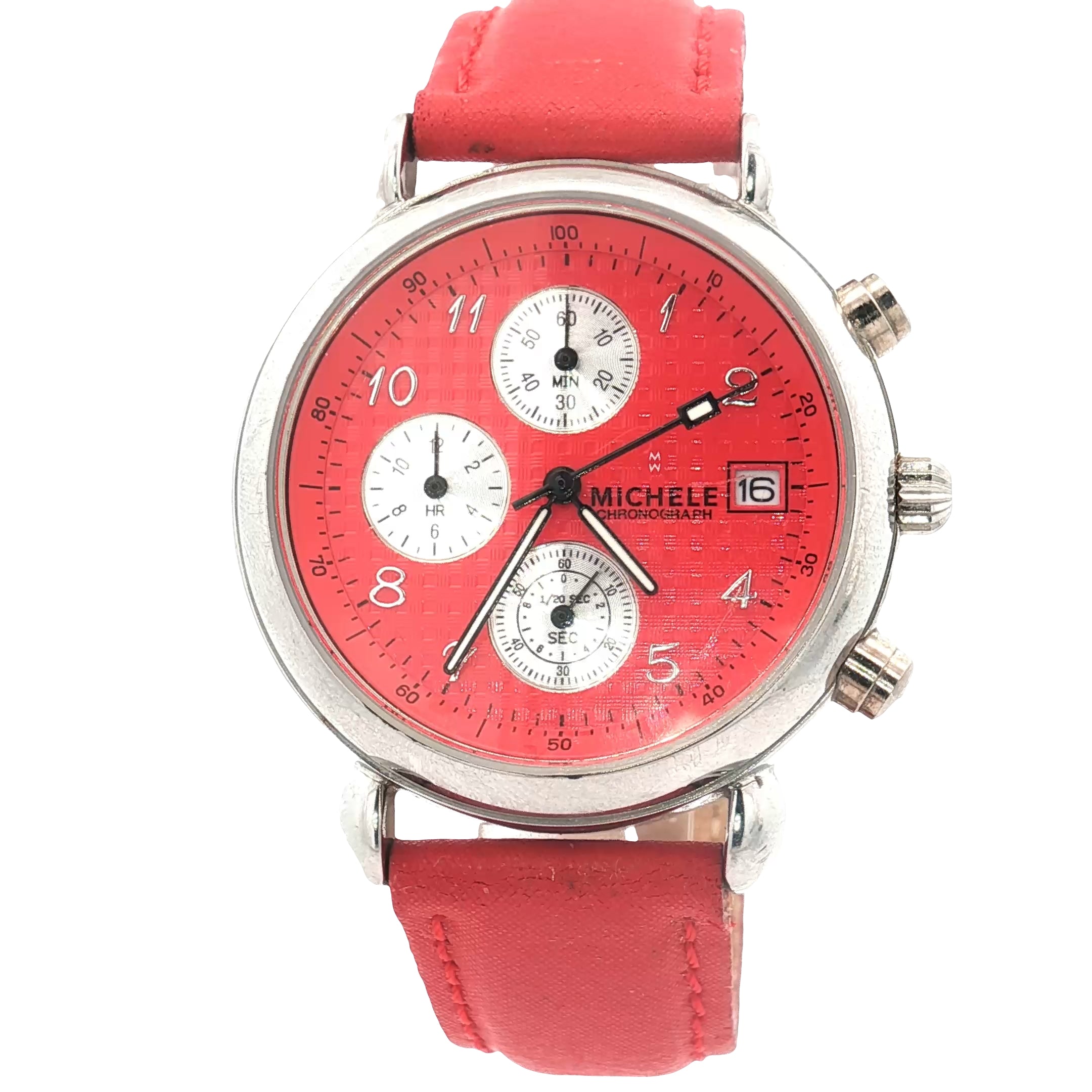 Pre-Owned Michele Watch Red Dial with Red Leather Band