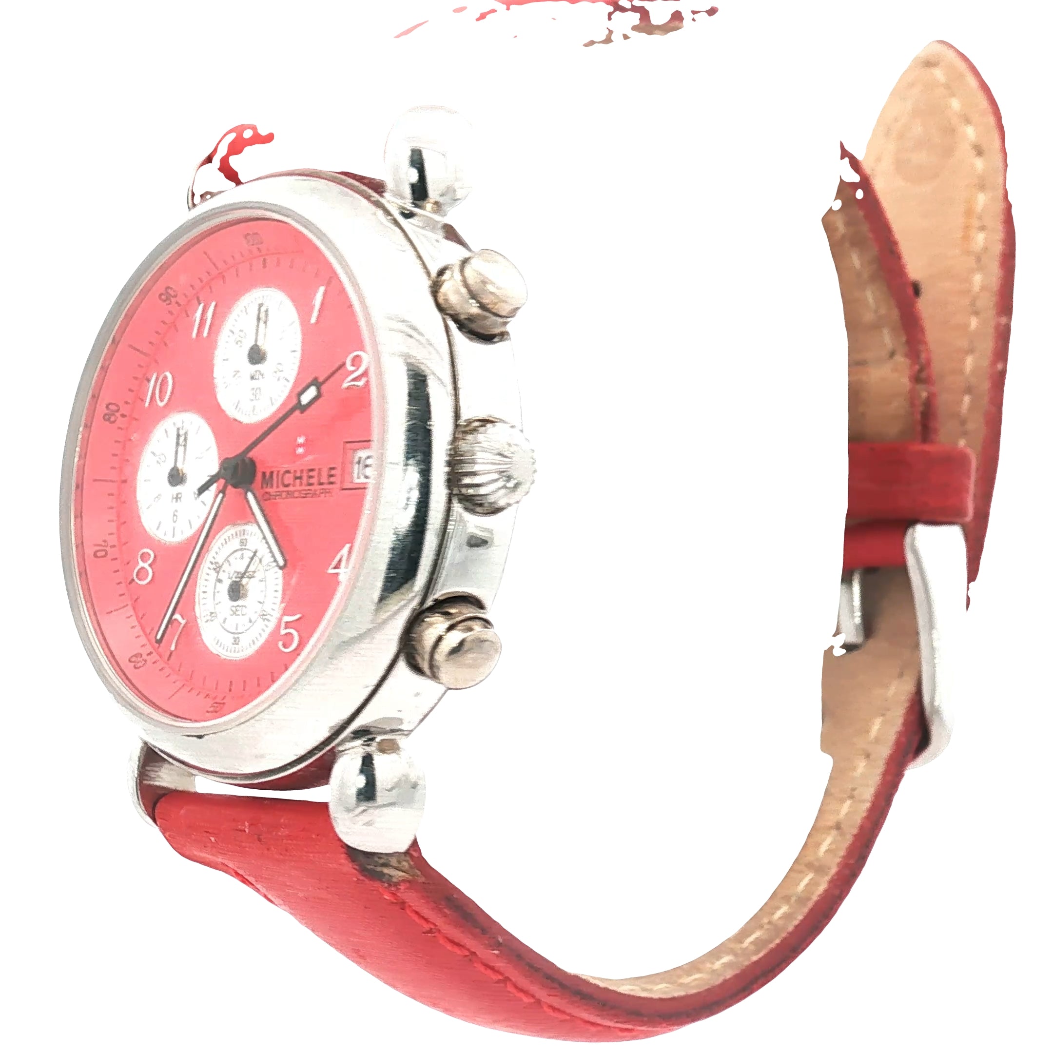 Pre-Owned Michele Watch Red Dial with Red Leather Band