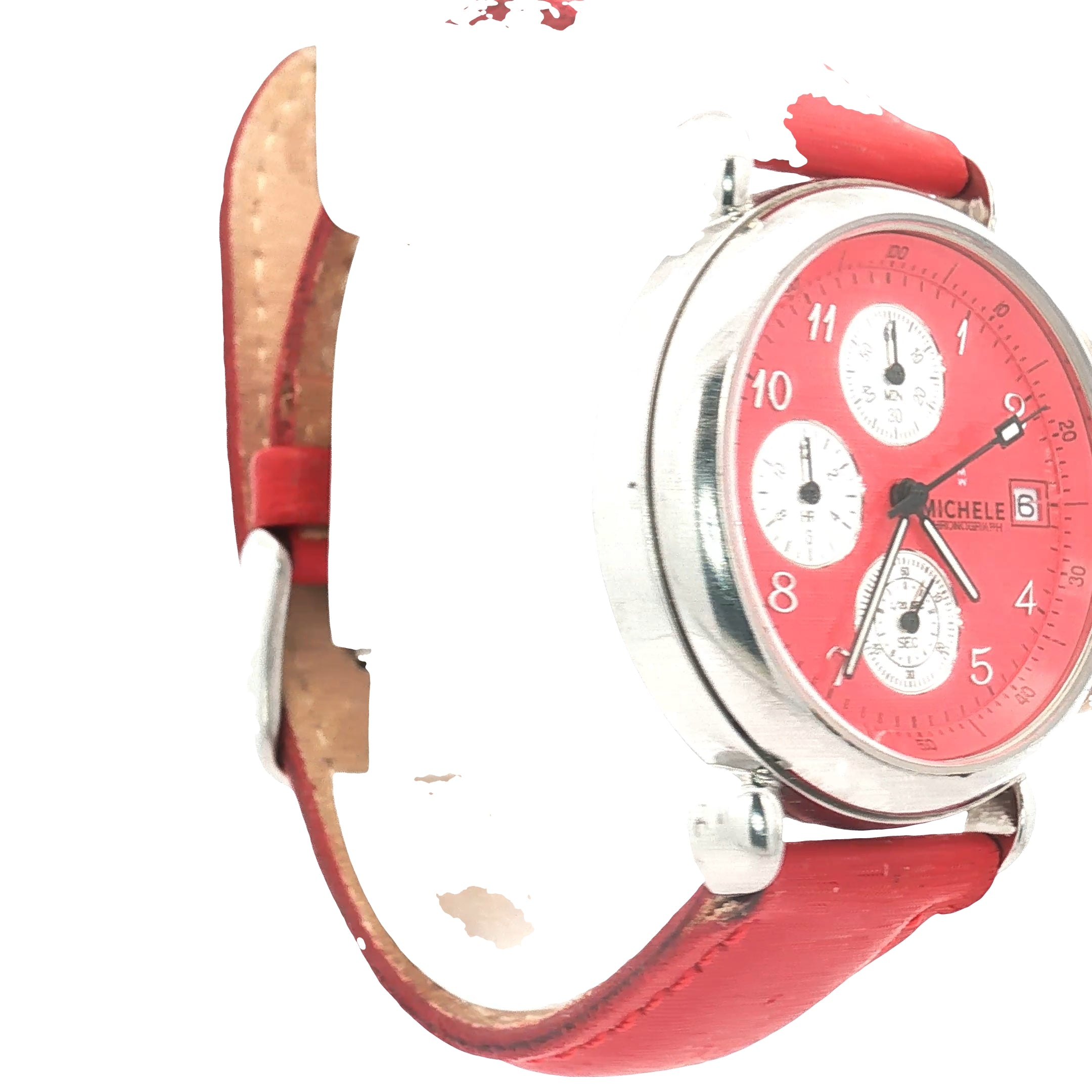 Pre-Owned Michele Watch Red Dial with Red Leather Band