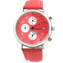 Pre-Owned Michele Watch Red Dial with Red Leather Band