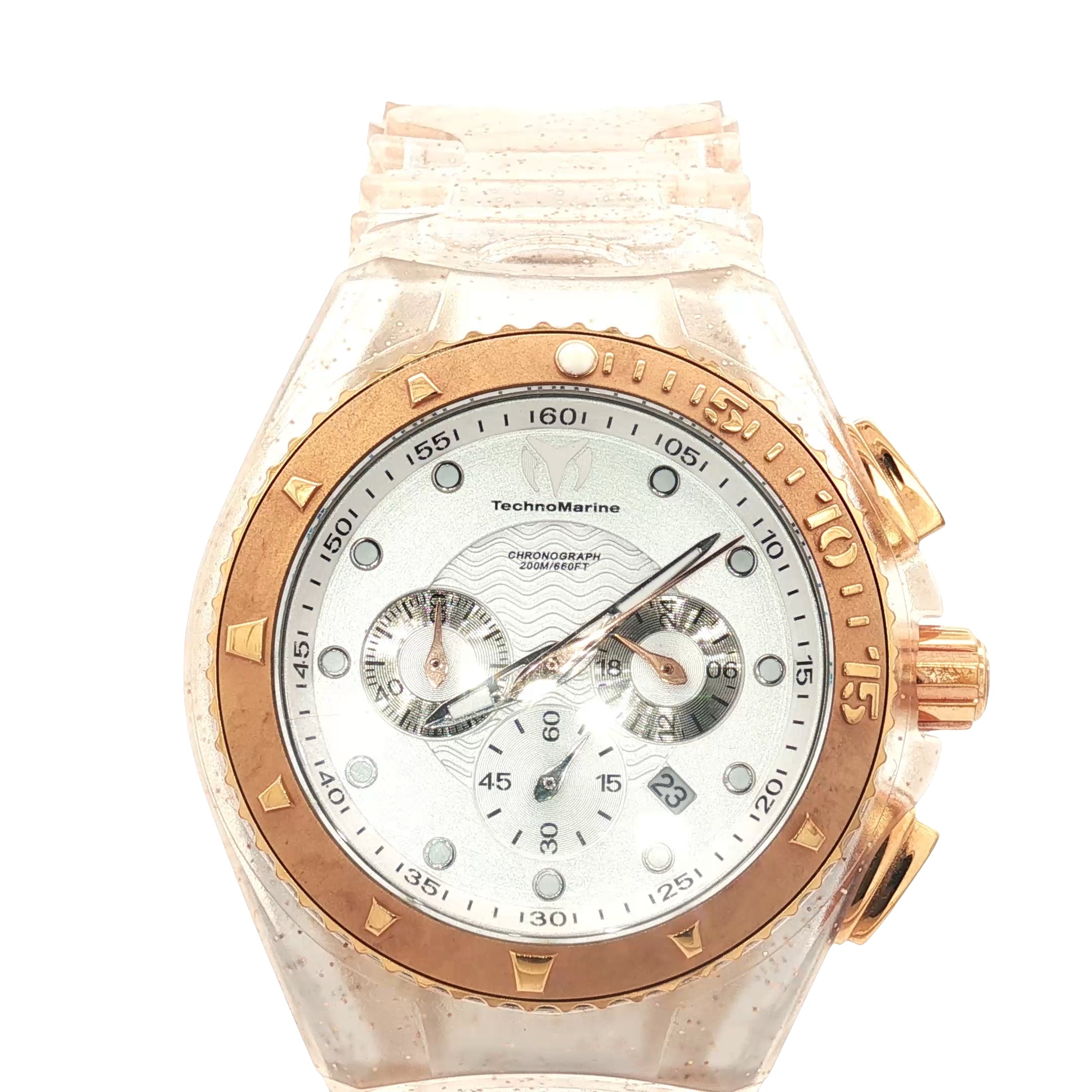 Pre-Owned Techno Marine Geneve with Gold and Clear Silicone Rubber Strap along with Pink Silicone Strap Watch