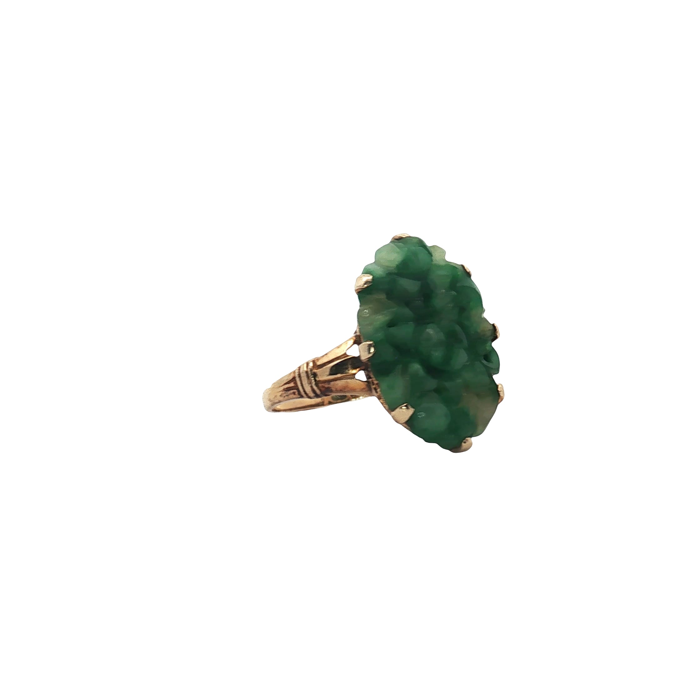 14k Yellow Gold Carved Jade Vintage Ring Size 6.5