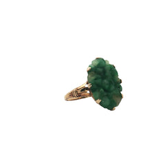 14k Yellow Gold Carved Jade Vintage Ring Size 6.5
