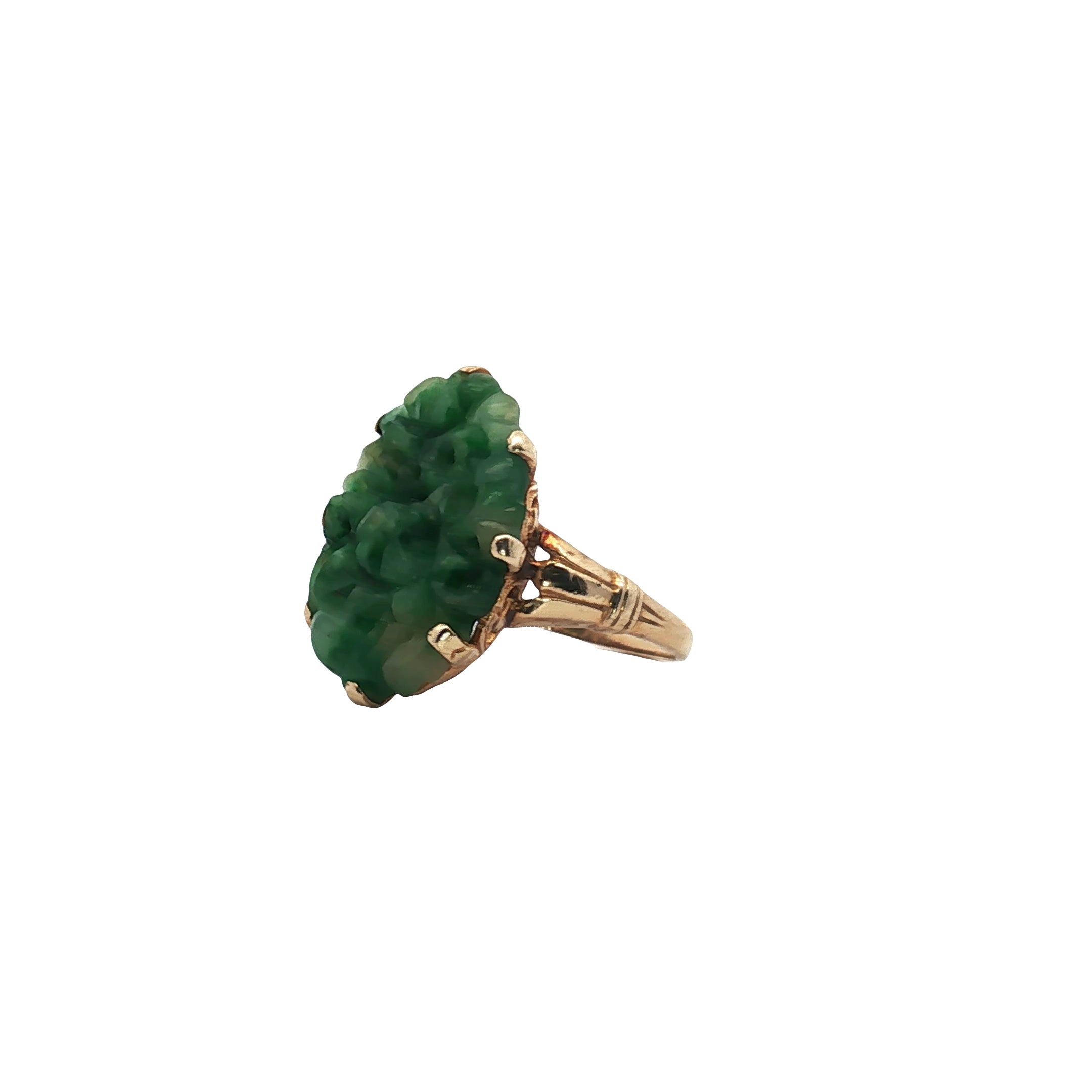 14k Yellow Gold Carved Jade Vintage Ring Size 6.5