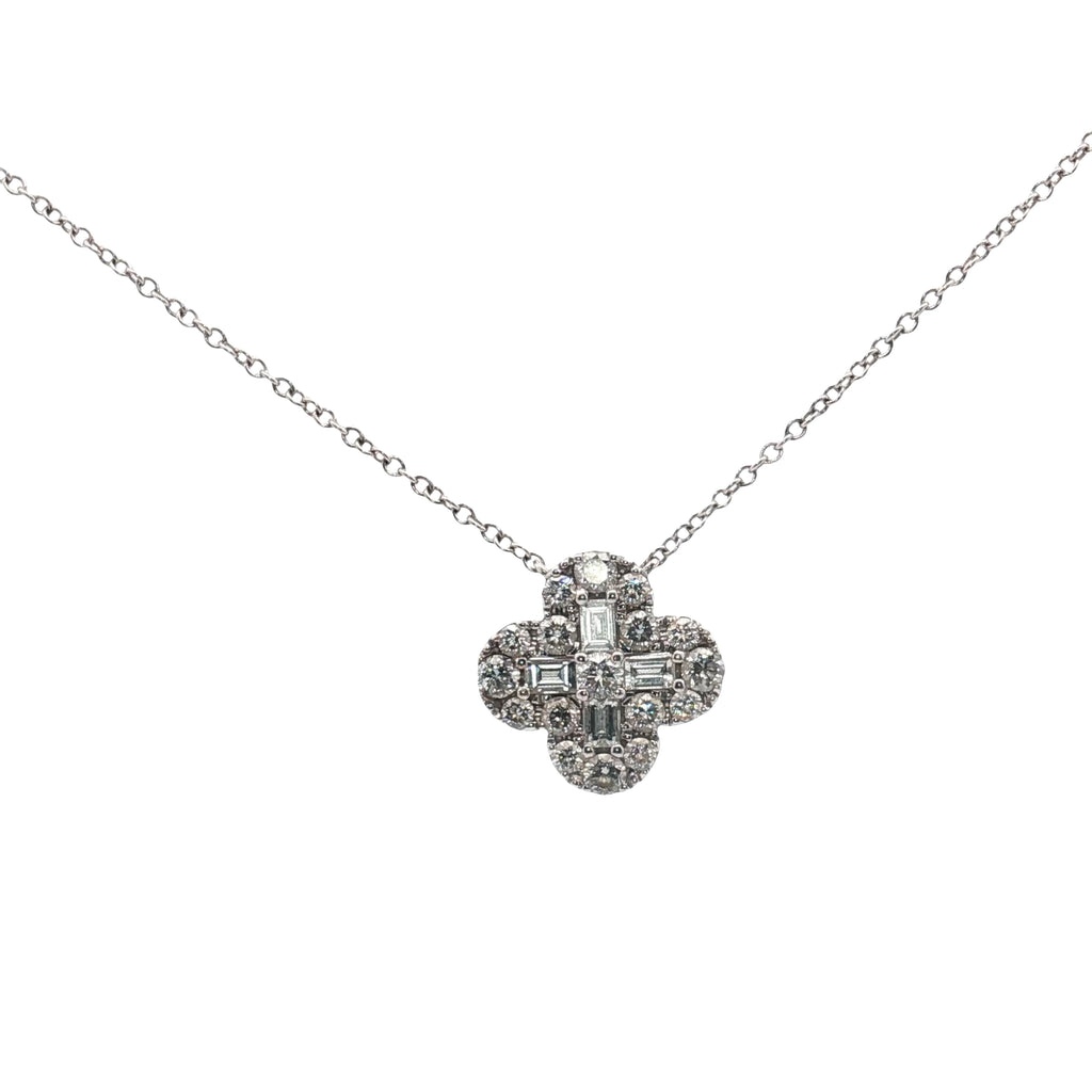 18k White Gold 1.00ct G VS2 Round/ Emerald Total Weight of Diamond Flower Pendant
