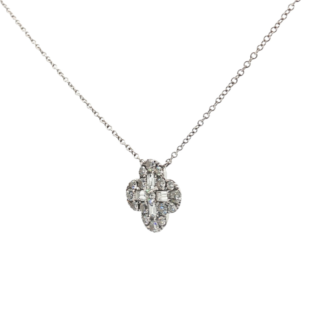 18k White Gold 1.00ct G VS2 Round/ Emerald Total Weight of Diamond Flower Pendant