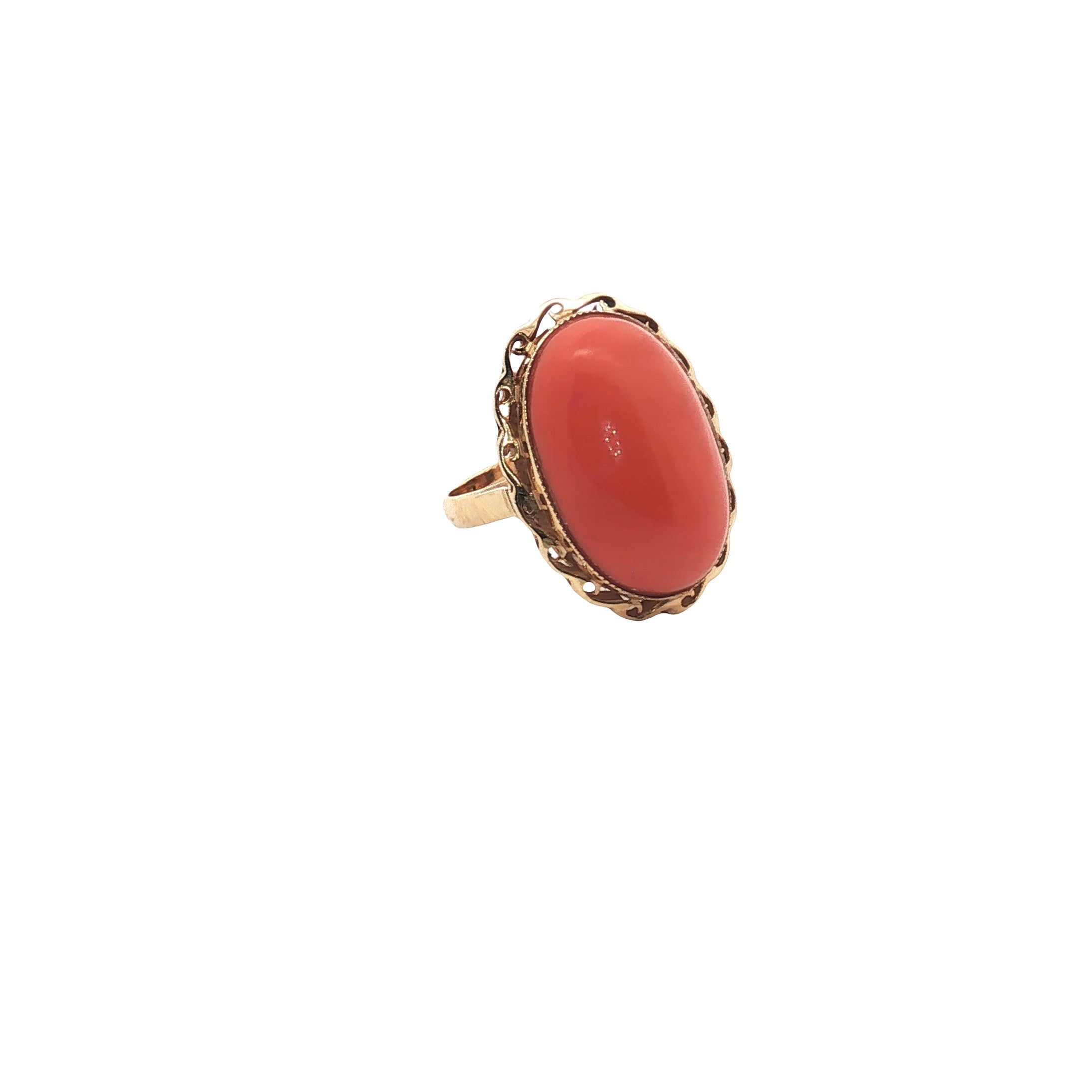 14k Yellow Gold Vintage Oval Coral Ring Size 6