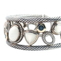 Pre-Owned David Yurman Sterling Silver and 18k Yellow Gold Multi Shape Stone Mosiac Wide Cuff Bracelet