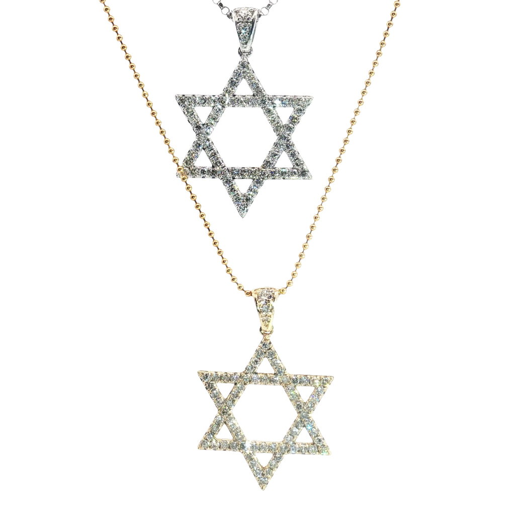 14k Yellow and White Gold .55ct F VS2 Round Diamond 1" Star of David Pendant